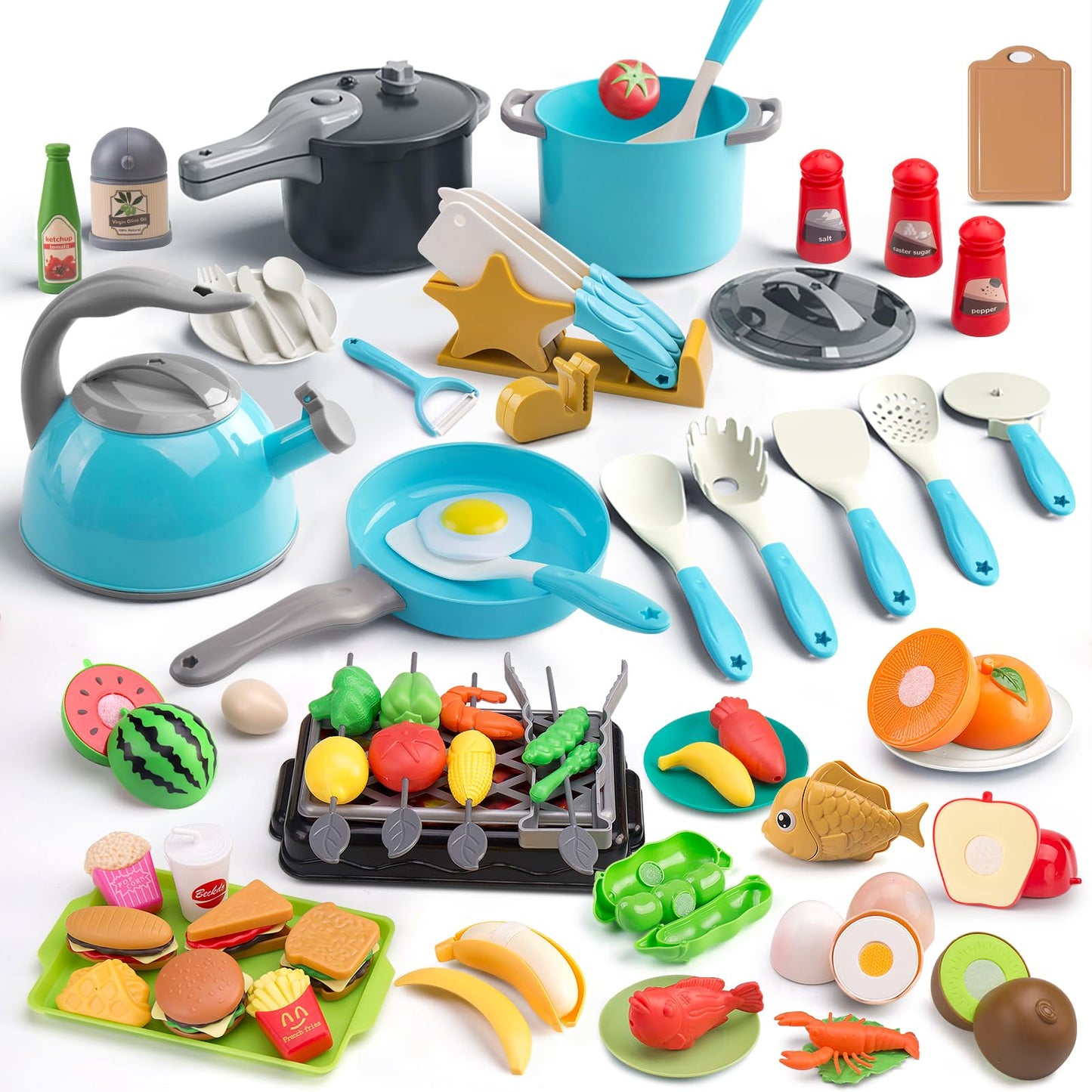 Zero Zoo 105Pcs Kids Kitchen Toy Accessories – Turquoise Pretend Play Set