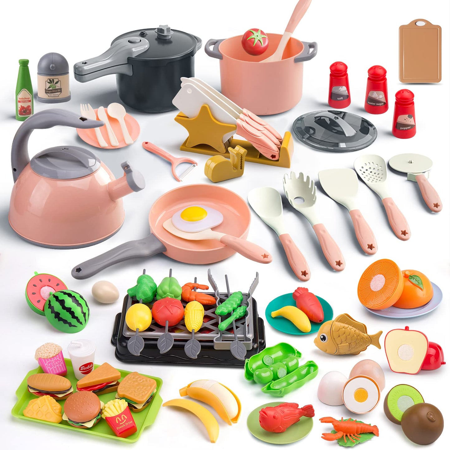 Zero Zoo 105-Piece Kids Kitchen Toy Set – Pretend Play Kitchen, BBQ & Cooking Accessories for Kids