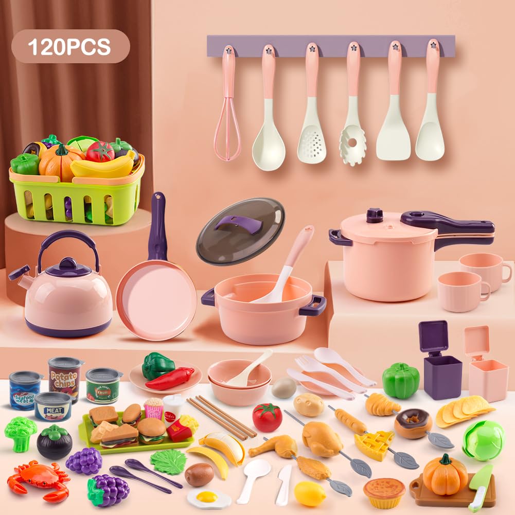 Zero Zoo 120Pcs Mini Play Kitchen Accessories – Desserts, Veggies, BBQ & Storage Basket