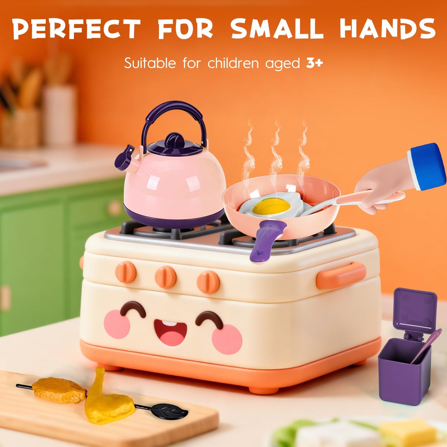 Zero Zoo 60Pcs Kids Mini Play Kitchen Accessories – Pink Cookware & Tableware Set
