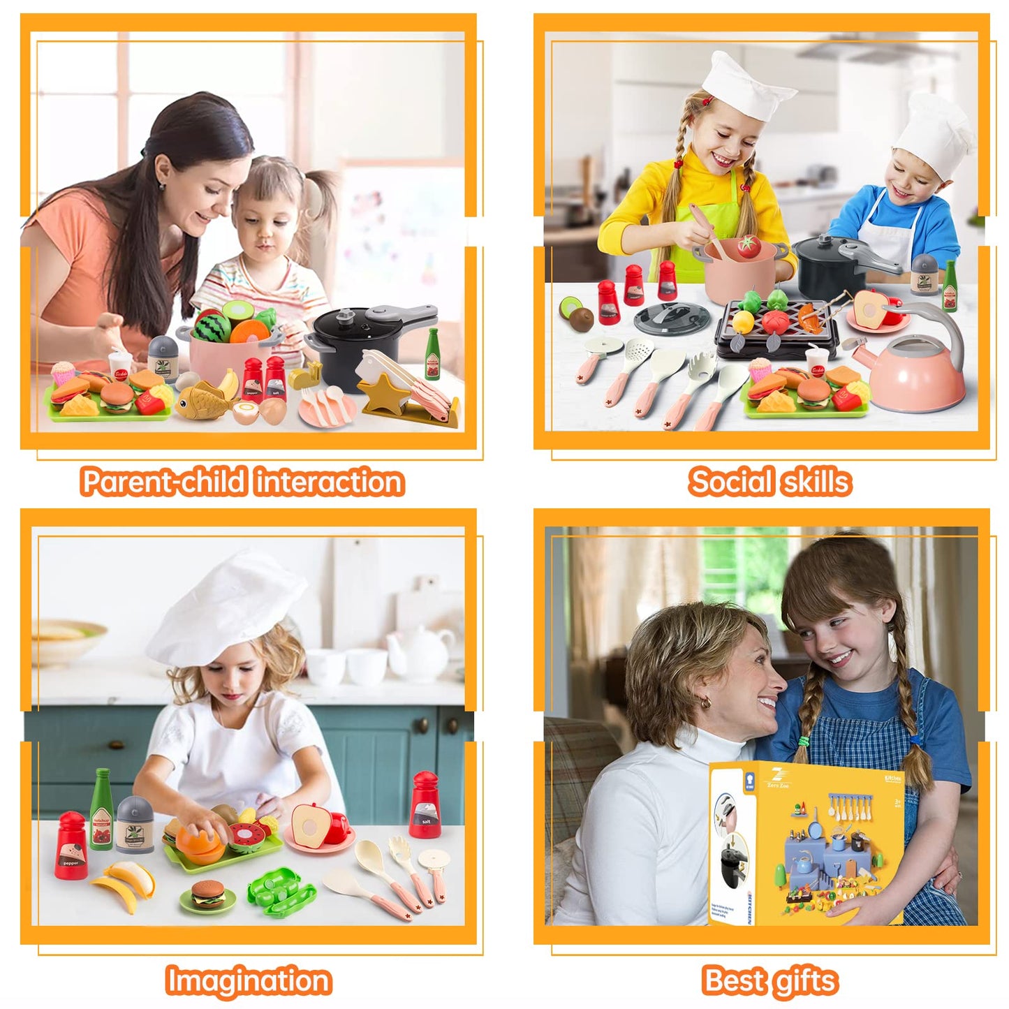 Zero Zoo 105-Piece Kids Kitchen Toy Set – Pretend Play Kitchen, BBQ & Cooking Accessories for Kids