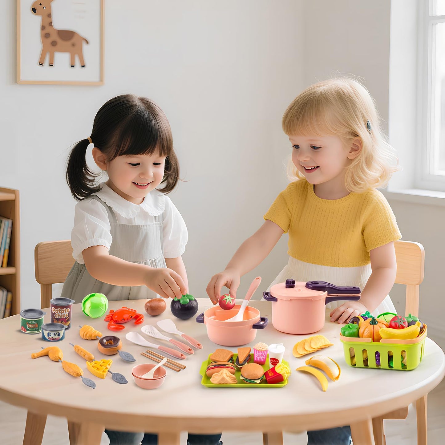 Zero Zoo 120Pcs Mini Play Kitchen Accessories – Desserts, Veggies, BBQ & Storage Basket