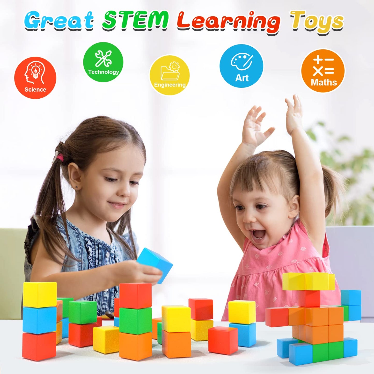 Zerxona Magnetic Blocks 1.41in 28 Pcs – Large STEM Building Toy for Ages 3-8