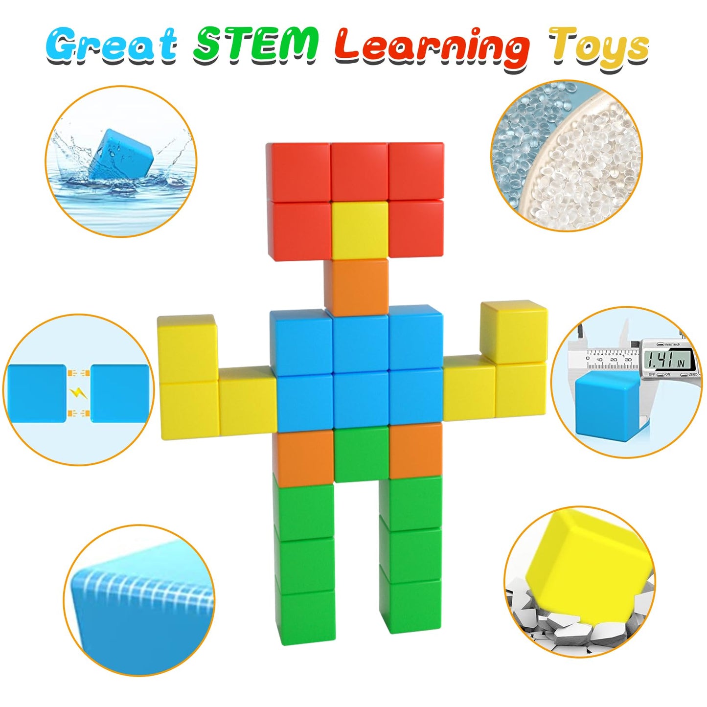 Zerxona Magnetic Blocks 1.41in 28 Pcs – Large STEM Building Toy for Ages 3-8