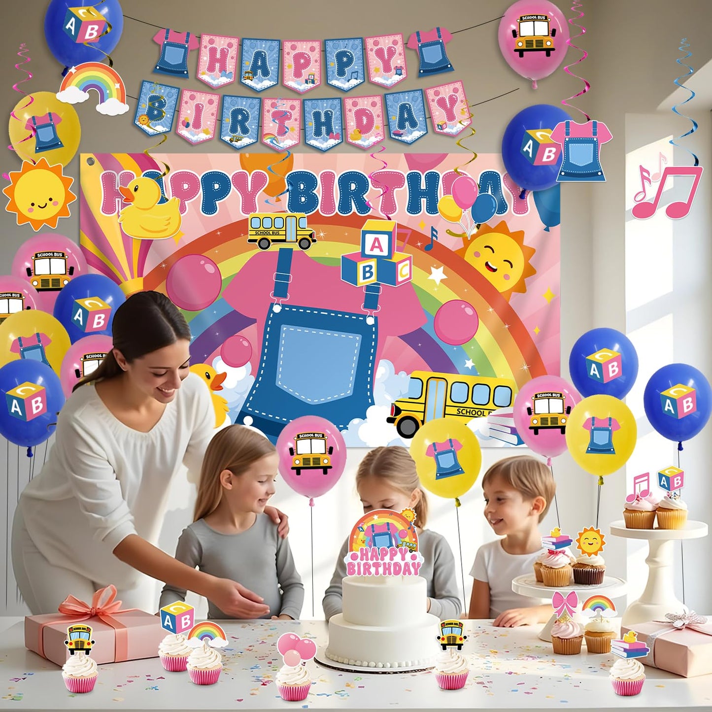 Zestoluxe 45 Pcs English Teacher Birthday Decorations – Pre-Assembled Cartoon Party Kit