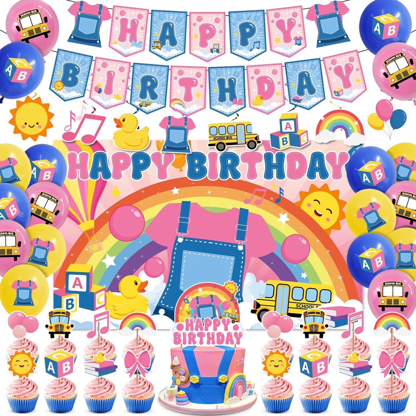 Zestoluxe 45 Pcs English Teacher Birthday Decorations – Pre-Assembled Cartoon Party Kit