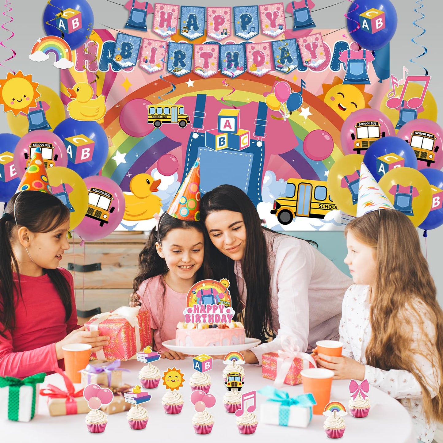 Zestoluxe 45 Pcs English Teacher Birthday Decorations – Pre-Assembled Cartoon Party Kit