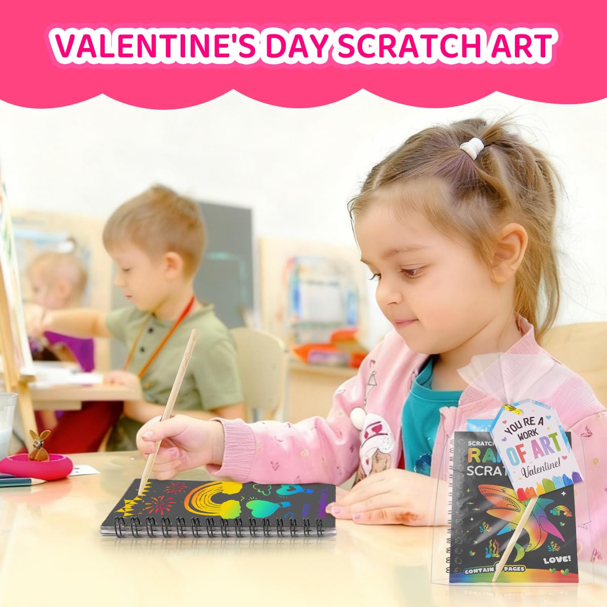 Zesua Rainbow Scratch Art Notebook 24-Pack — Valentines Day Gifts for Kids