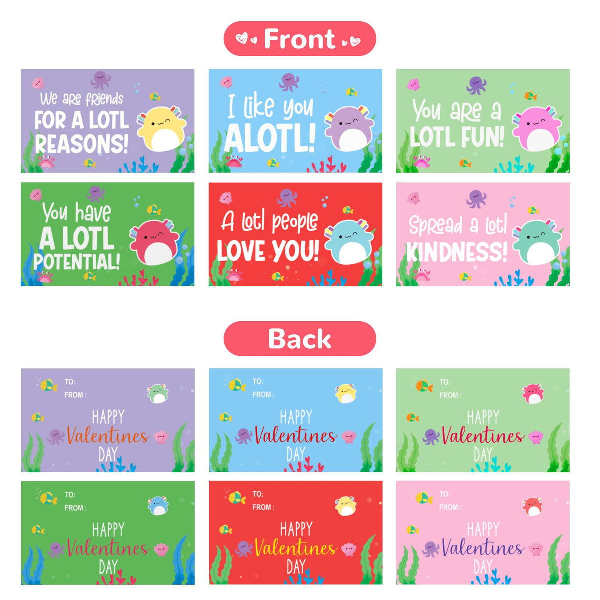 Zesua 24-Pack Axolotl Plush Keychains with Valentines Cards – Kids Gifts, Classroom Prizes & Party Favors