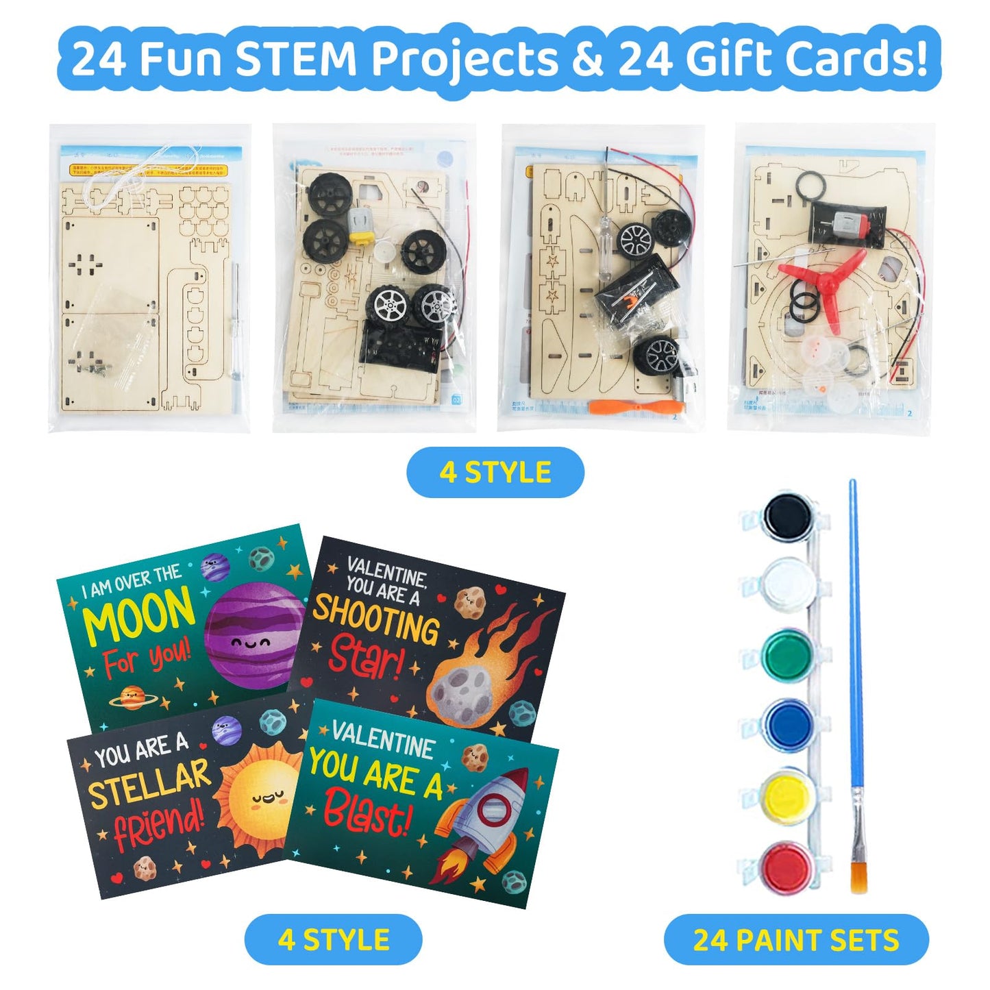 Zesua 24-Pack Valentines Day STEM Kits for Kids – DIY Science Crafts & Cards
