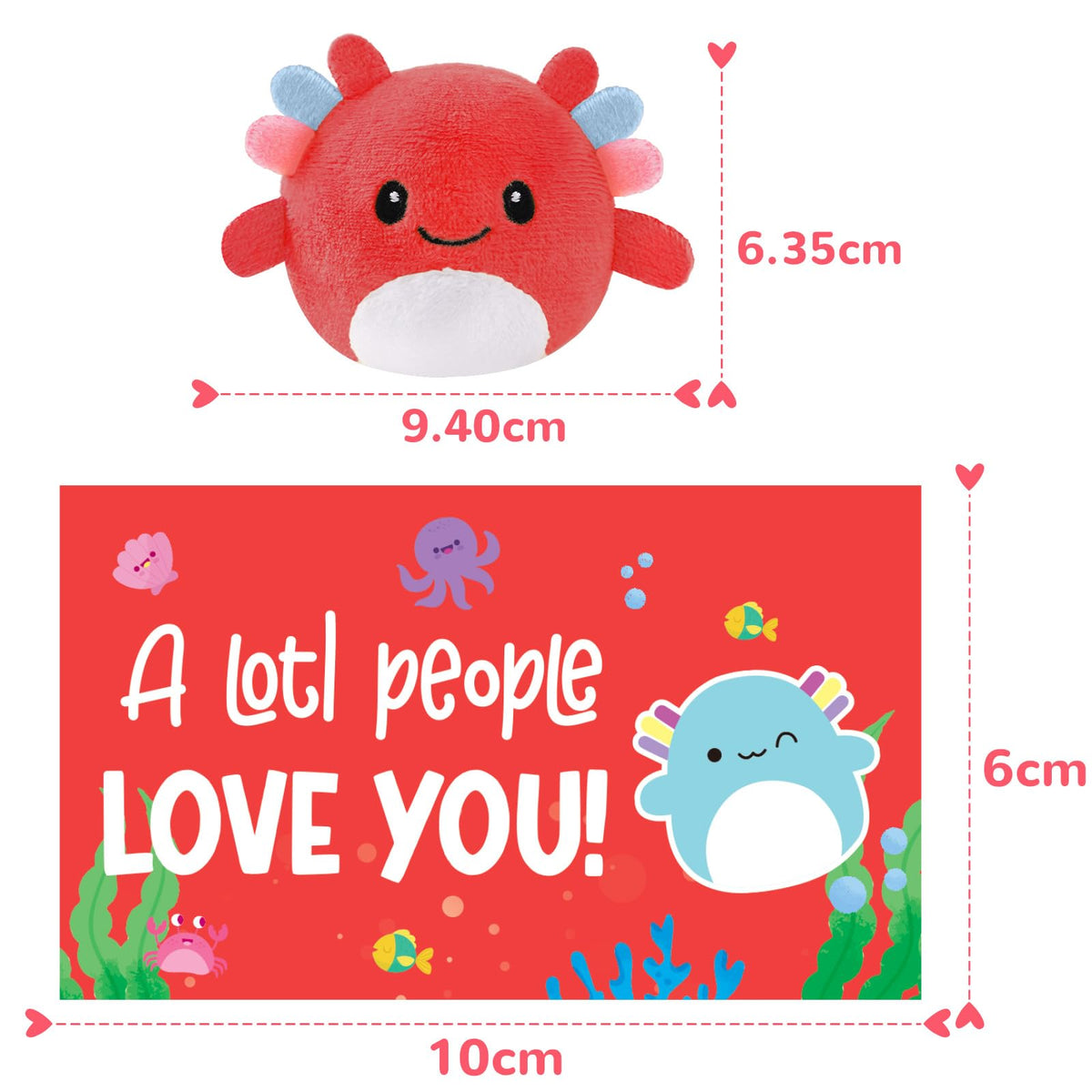 Zesua 24-Pack Axolotl Plush Keychains with Valentines Cards – Kids Gifts, Classroom Prizes & Party Favors
