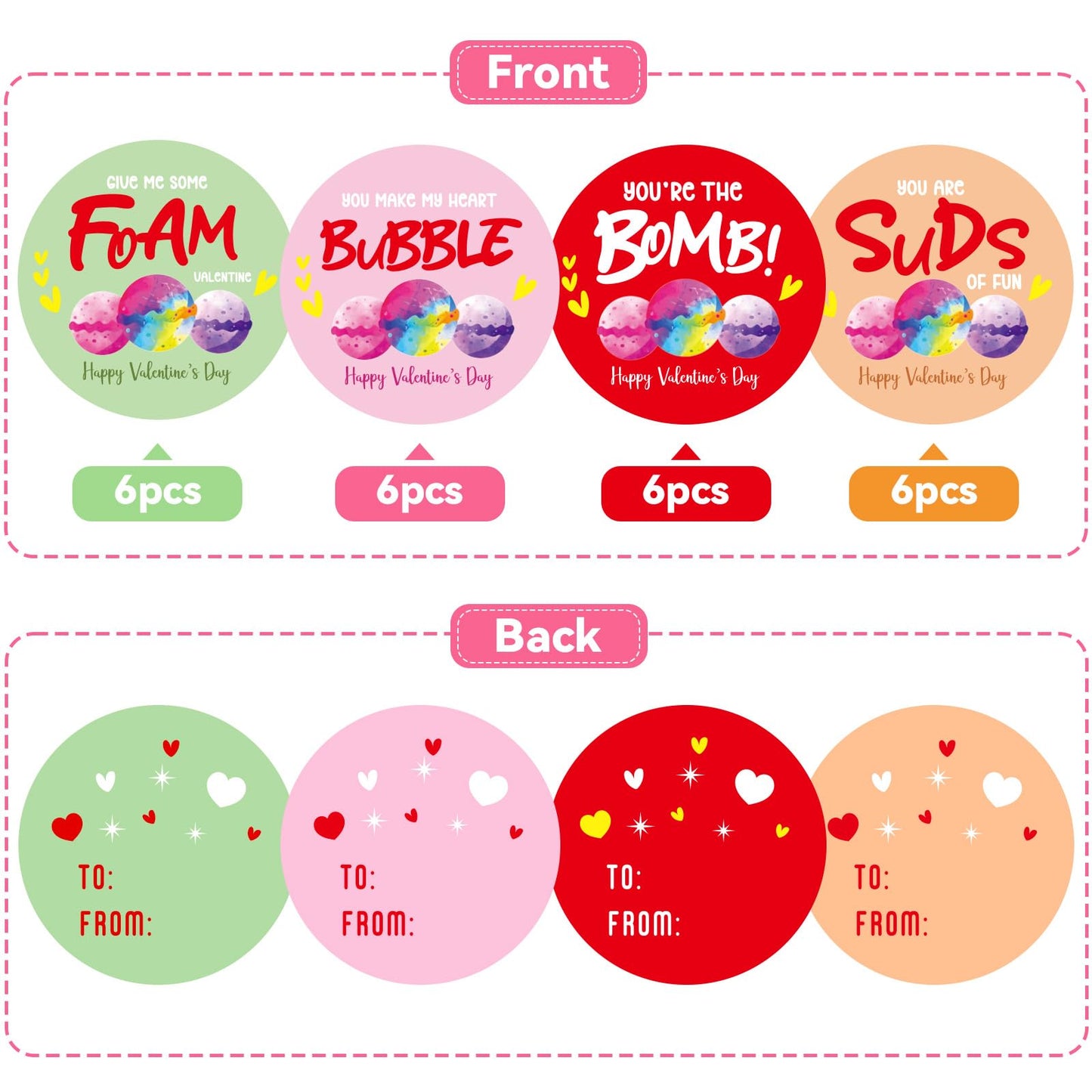 Valentine's Day Gifts for Kids – 24 Bath Bombs with Surprises + Cards | Zesua