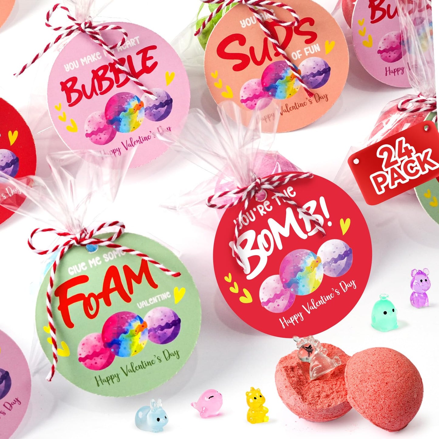 Valentine's Day Gifts for Kids – 24 Bath Bombs with Surprises + Cards | Zesua