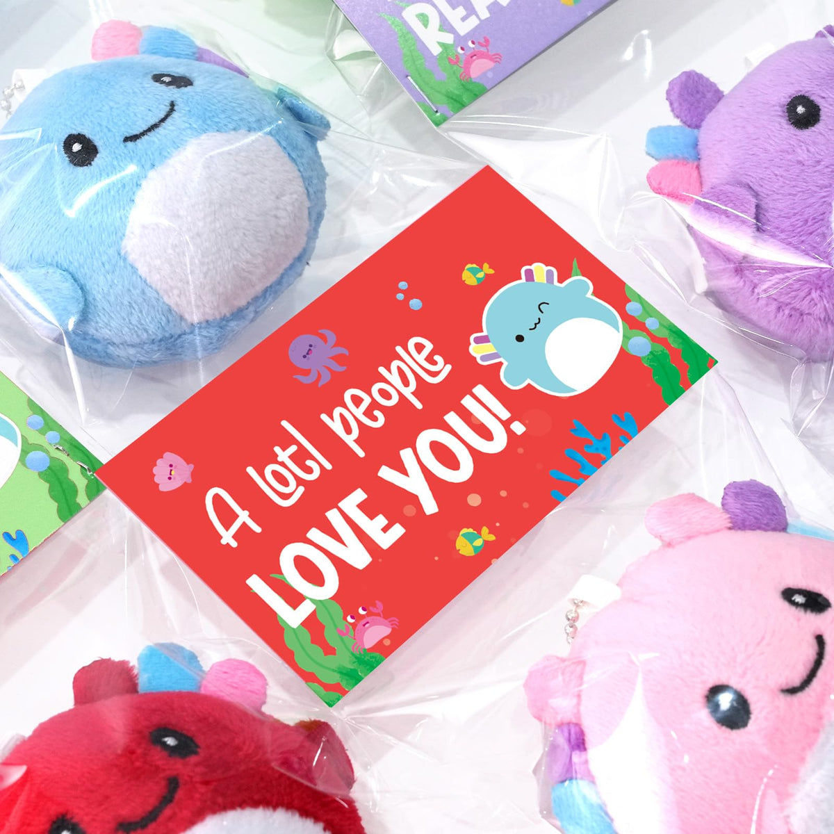 Zesua 24-Pack Axolotl Plush Keychains with Valentines Cards – Kids Gifts, Classroom Prizes & Party Favors