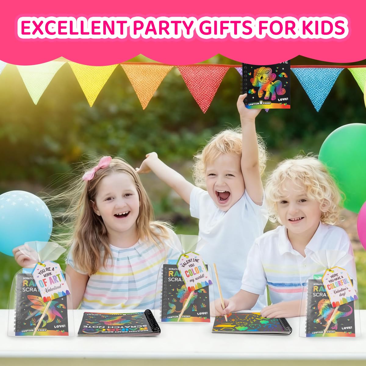 Zesua Rainbow Scratch Art Notebook 24-Pack — Valentines Day Gifts for Kids