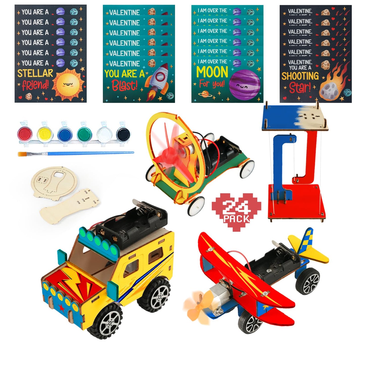 Zesua 24-Pack Valentines Day STEM Kits for Kids – DIY Science Crafts & Cards