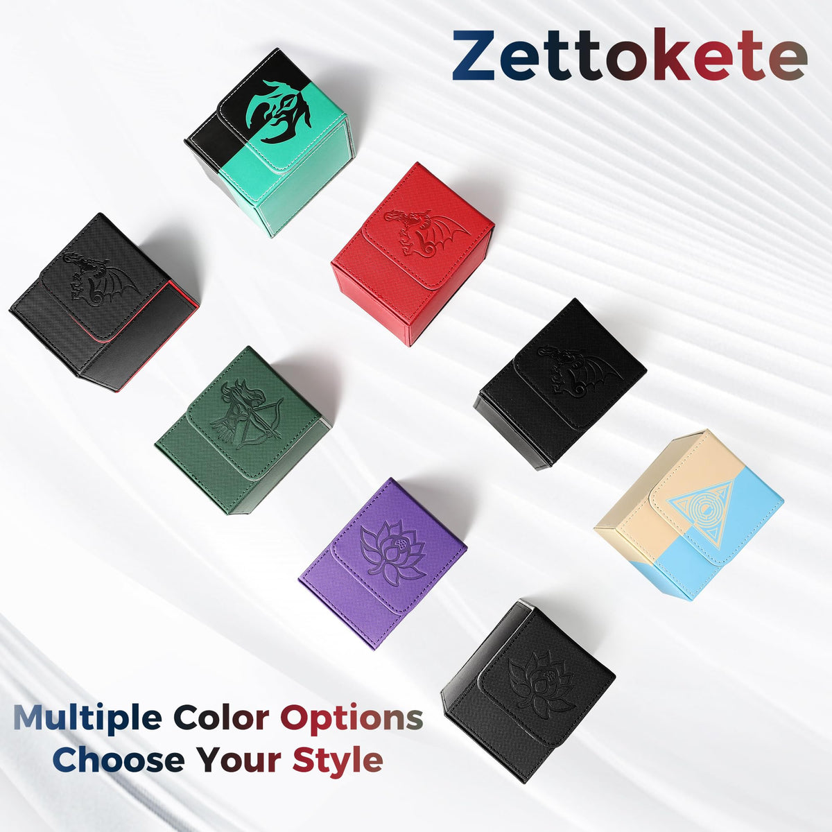 Zettokete Magnetic Card Deck Box – 100+ Double-Sleeved Capacity, 2 Dividers, PU Leather, MTG Commander Fits (Black/Green)