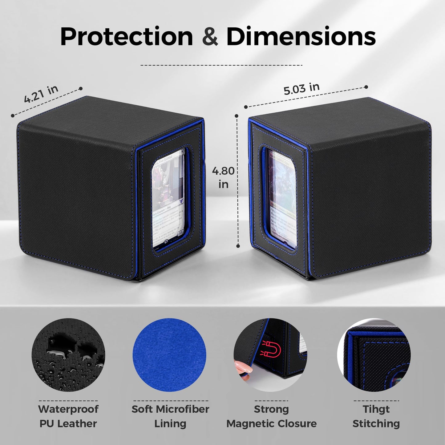 Zettokete MTG Commander Deck Box – Patented Dual Display Windows, 100+ Sleeved, Dice Tray (Black/Blue)