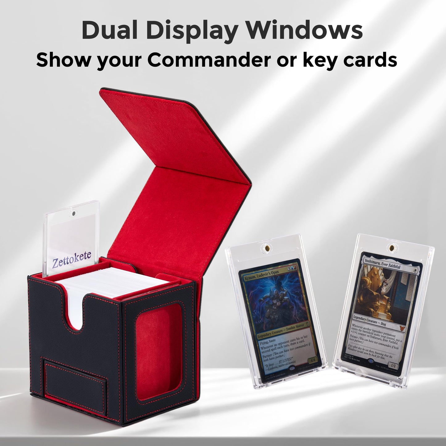 Zettokete MTG Commander Deck Box – Dual Display Windows, 100+ Cards, Dice Tray, Magnetic Closure