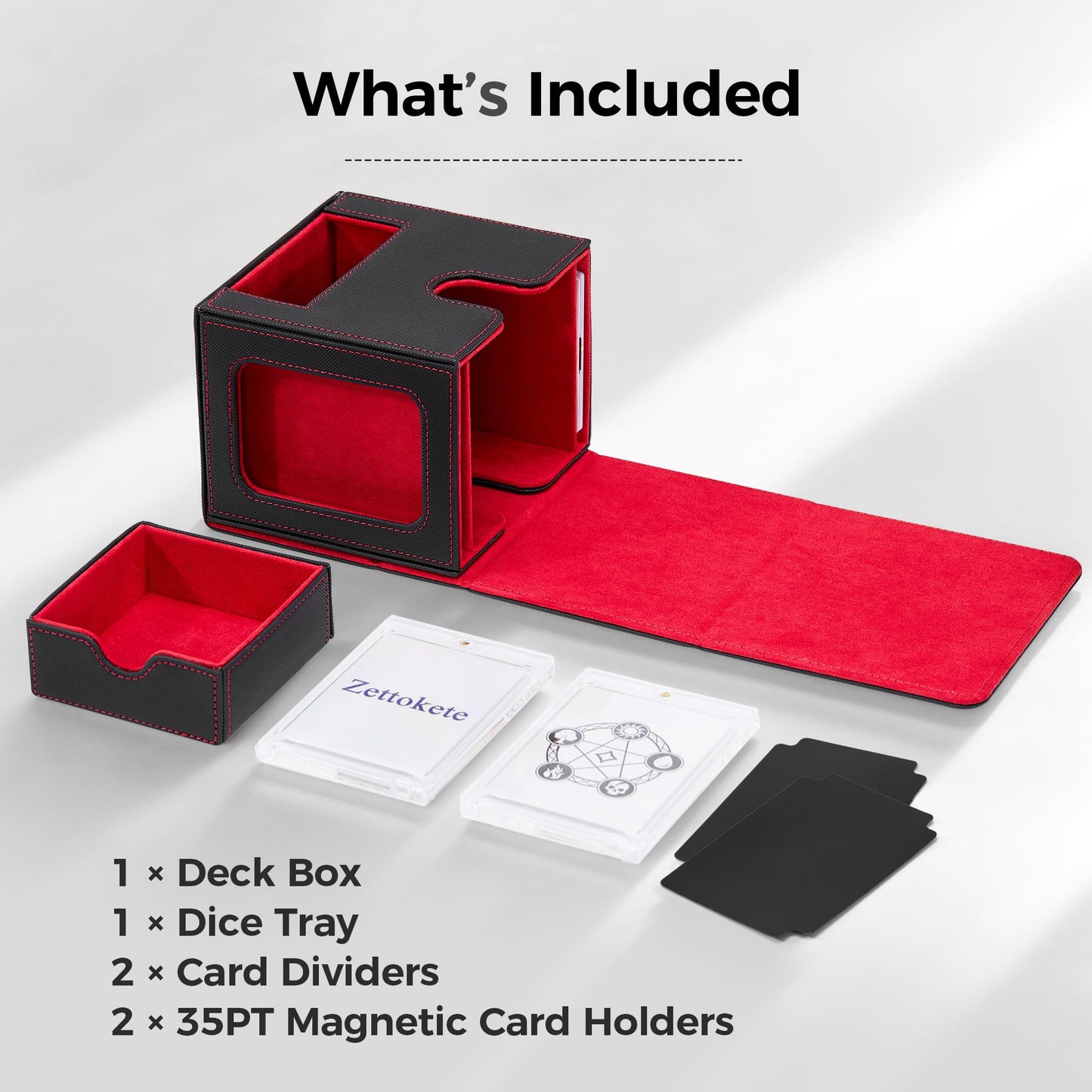 Zettokete MTG Commander Deck Box – Dual Display Windows, 100+ Cards, Dice Tray, Magnetic Closure