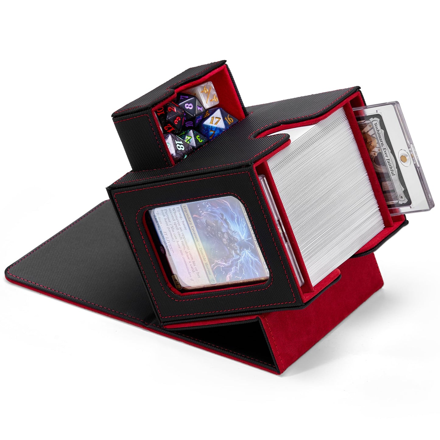 Zettokete MTG Commander Deck Box – Dual Display Windows, 100+ Cards, Dice Tray, Magnetic Closure