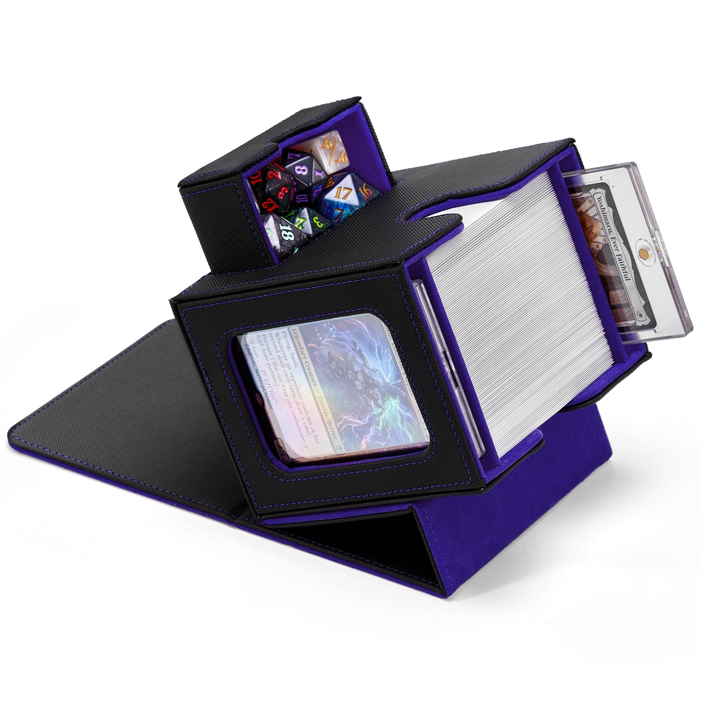 Zettokete MTG Commander Deck Box – Patented Dual Display Windows, 100+ Cards, Dice Tray