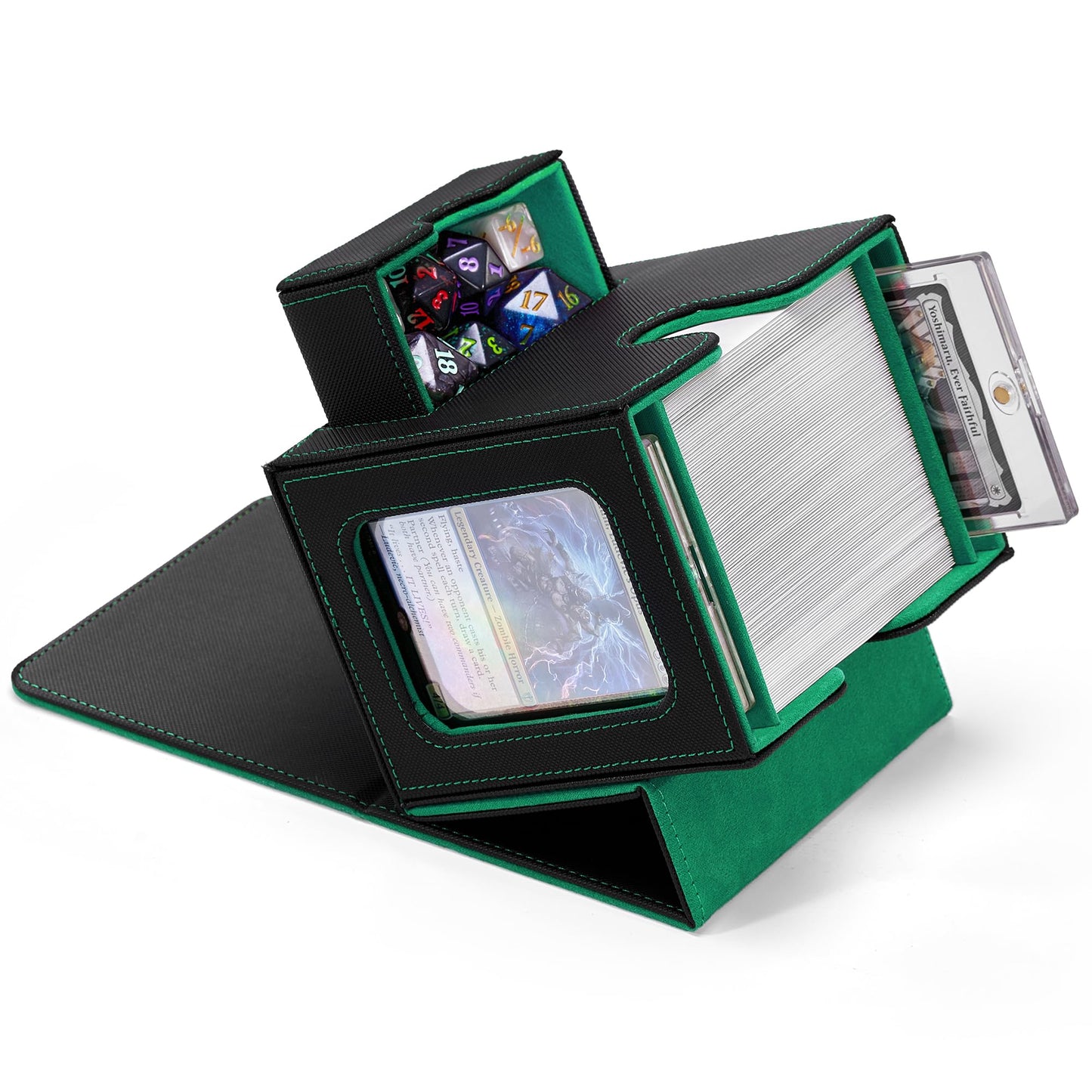 Zettokete MTG Commander Deck Box – Patented Dual Display Windows, 100+ Card Capacity, Dice Tray