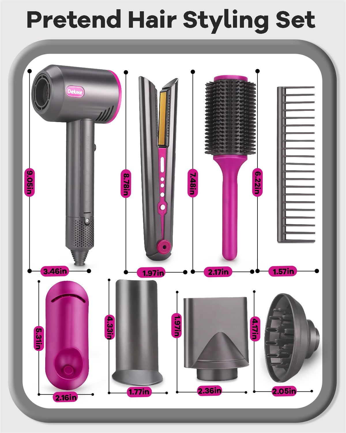 ZFSZSY Hair Salon Toy Kit for Girls – Realistic Dryer, Curling Iron & Styling Set with Sound
