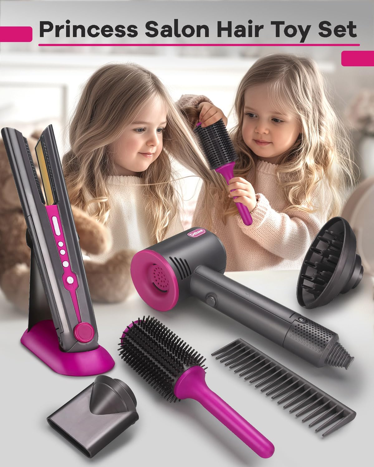 ZFSZSY Hair Salon Toy Kit for Girls – Realistic Dryer, Curling Iron & Styling Set with Sound