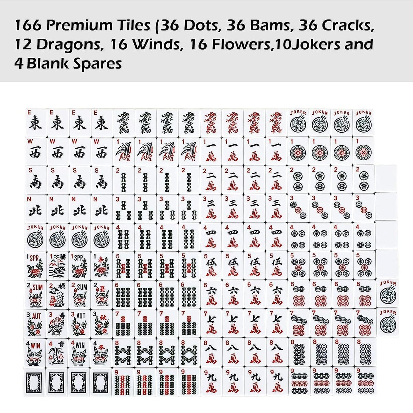 ZGME American Mahjong Set — 166 Tiles, Brown Bag, 4 All-In-One Pushers & Racks