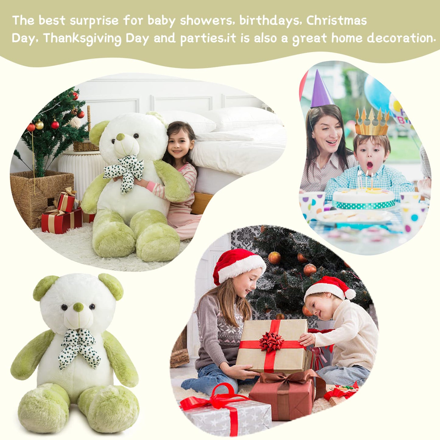 ZGXIONG Giant 4-Foot Green Teddy Bear | Extra Large Plush Toy for Kids, Gifts, and Home Decor