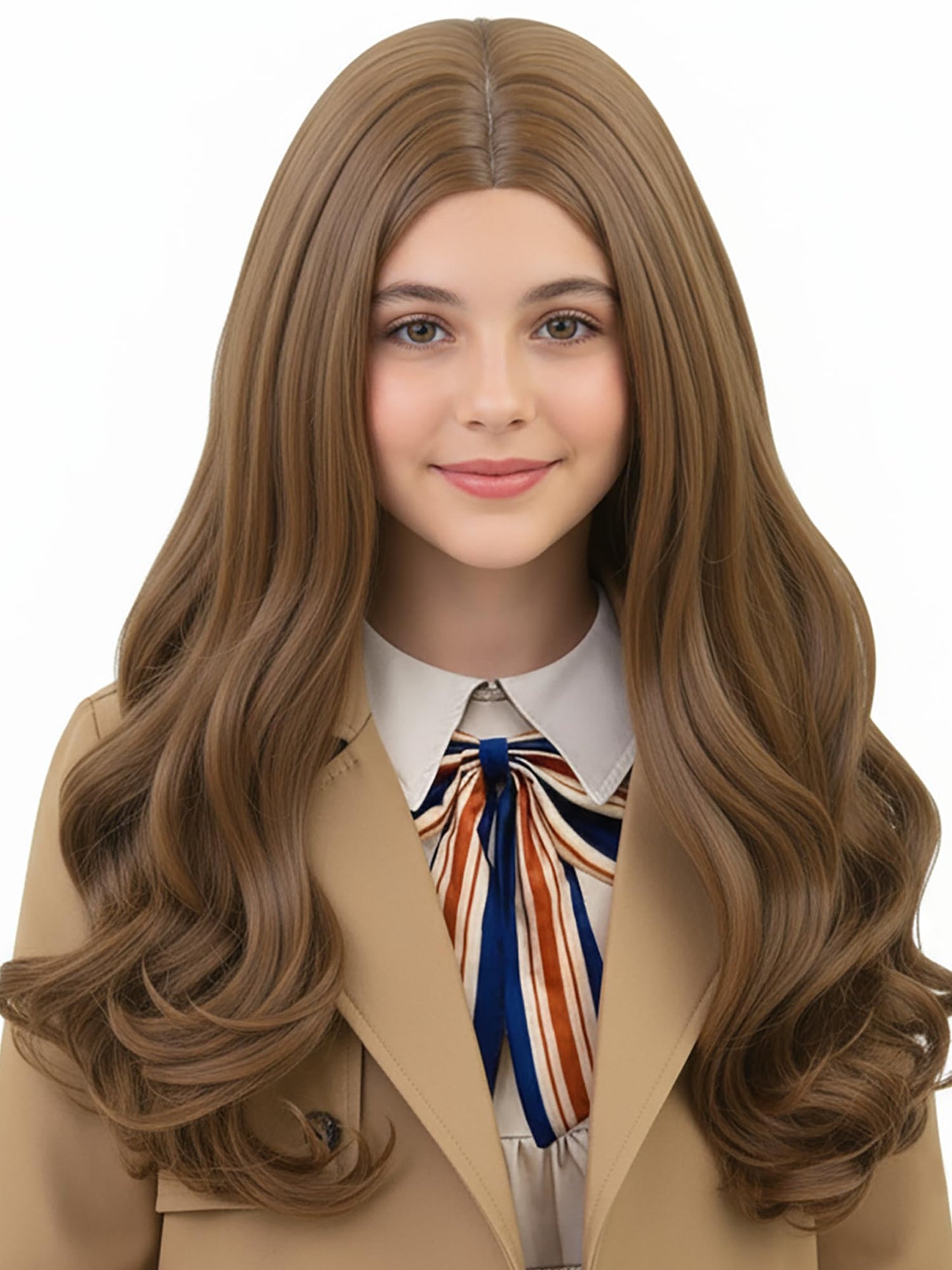 ZGXYZXMY Brown Wig for Girls – Long Wavy Middle Part, Synthetic Cosplay Wig