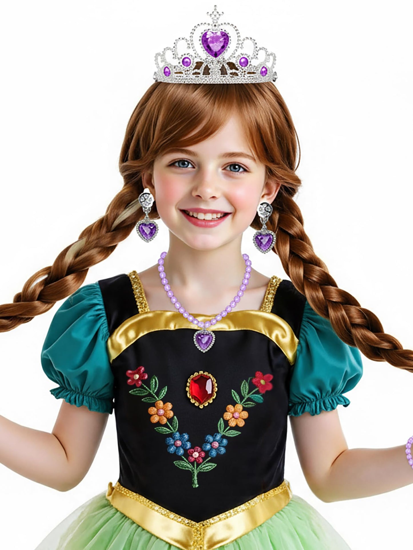 ZGXYZXMY Girls Brown Braided Wig with Bangs – Twin Ponytail Princess Wig with Crown & Accessories