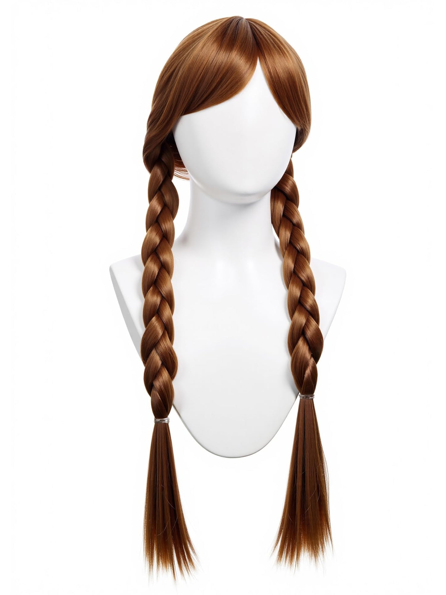 ZGXYZXMY Girls Brown Braided Wig with Bangs – Twin Ponytail Princess Wig with Crown & Accessories