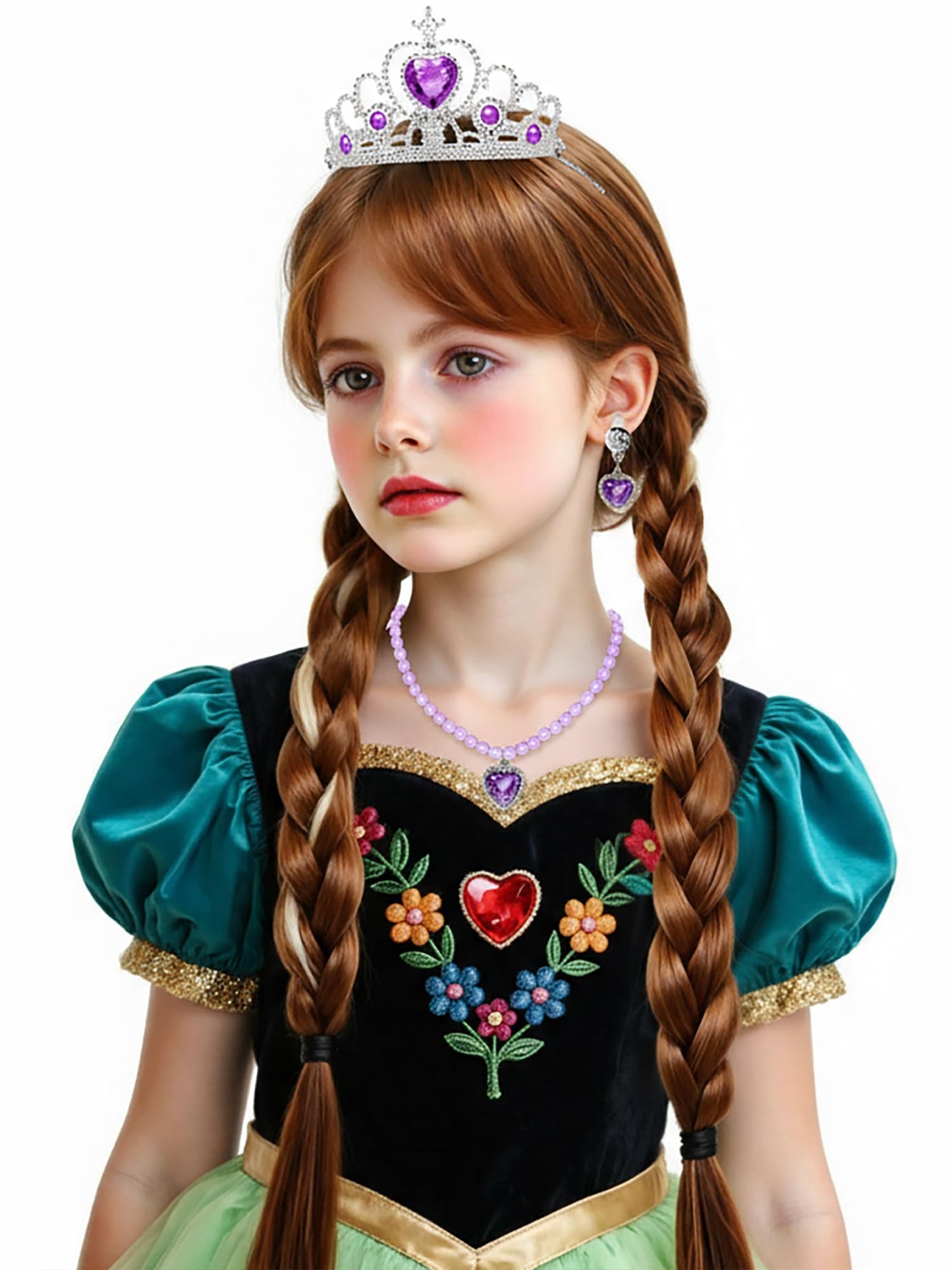 ZGXYZXMY Girls Brown Braided Wig with Bangs – Twin Ponytail Princess Wig with Crown & Accessories