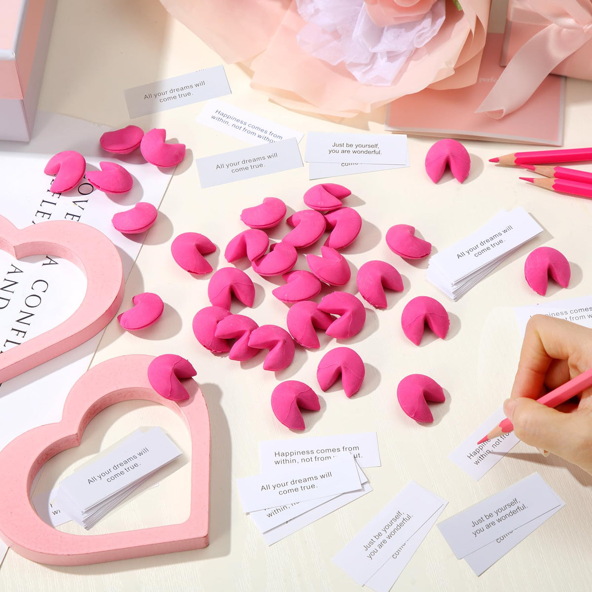Zhanmai 48-Piece Hot Pink Fortune Cookie Erasers – Cute Desk Favors