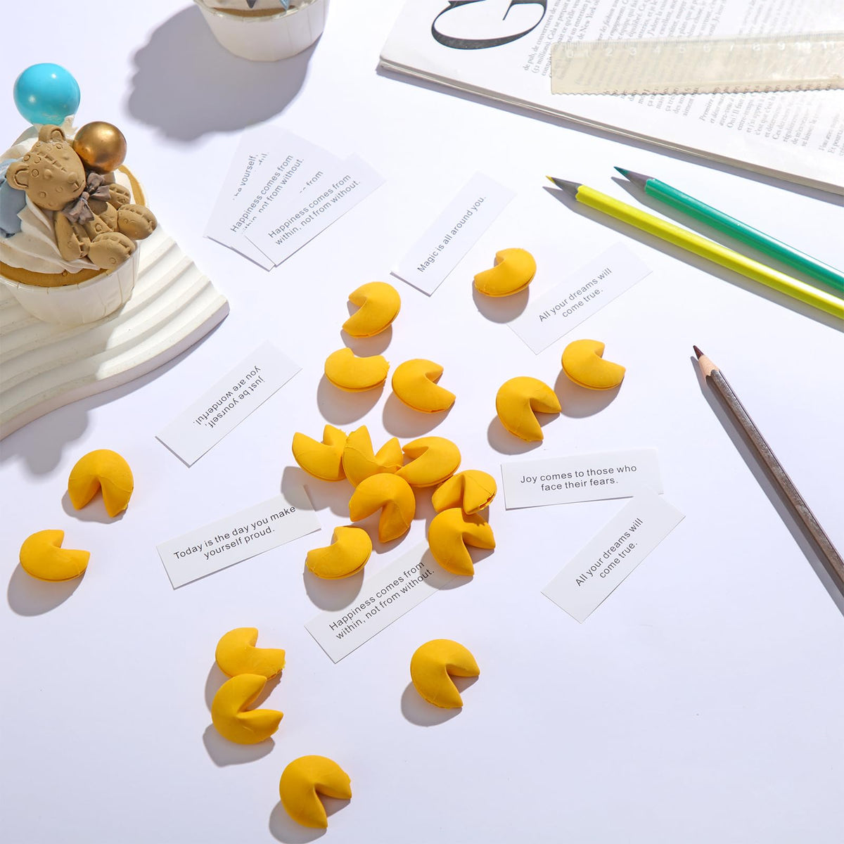 Zhanmai 48-Pack Yellow Fortune Cookie Erasers – Cute Mini Rubber Party Favors