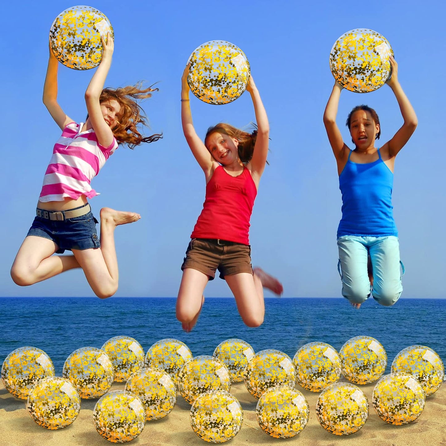 Zhanmai 20 Pieces 8-Inch Mini Glitter Beach Balls – Clear Inflatable Pool Party Favors (Gold)