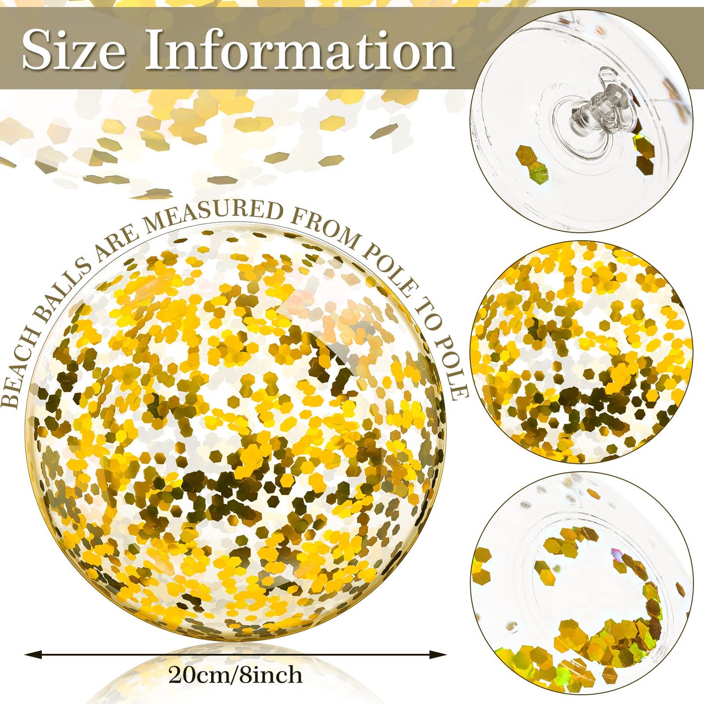 Zhanmai 20 Pieces 8-Inch Mini Glitter Beach Balls – Clear Inflatable Pool Party Favors (Gold)
