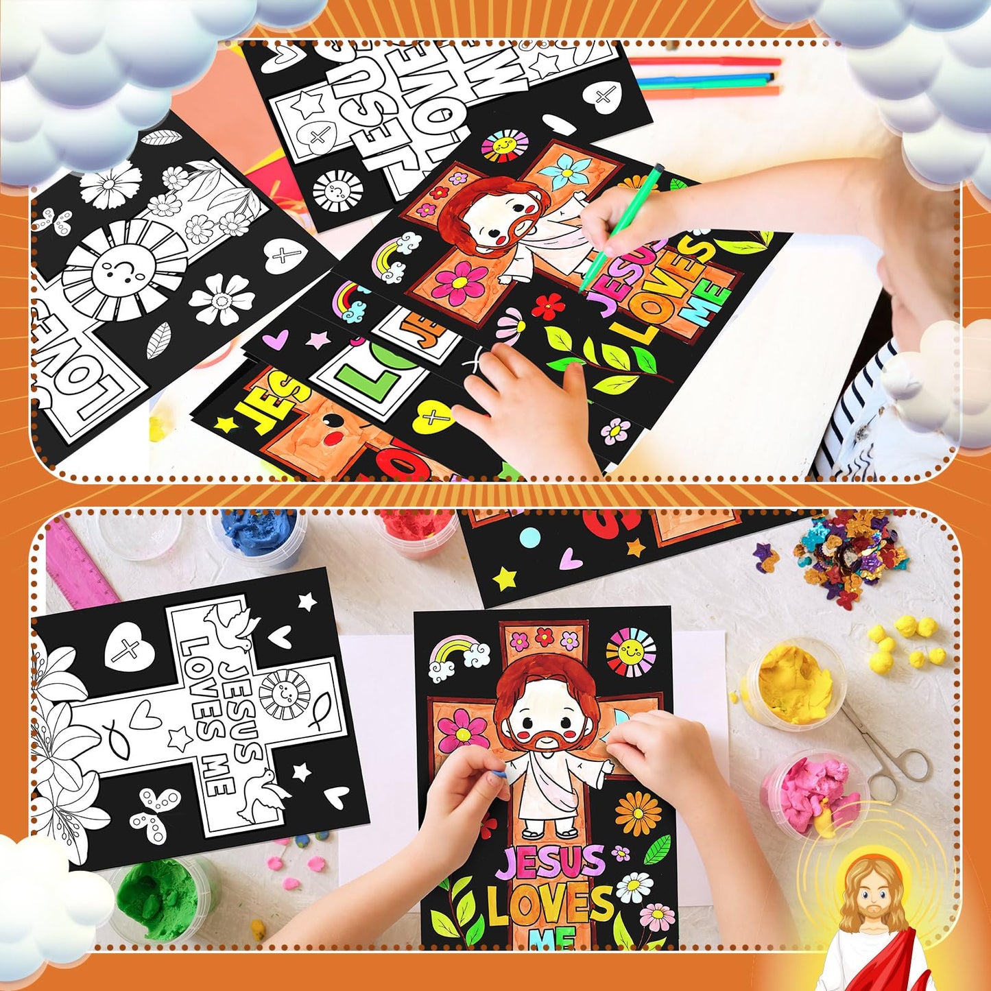 Zhanmai 30 Pcs Religious Coloring Posters – Jesus Loves Me Color-Your-Own Christian Cross Art