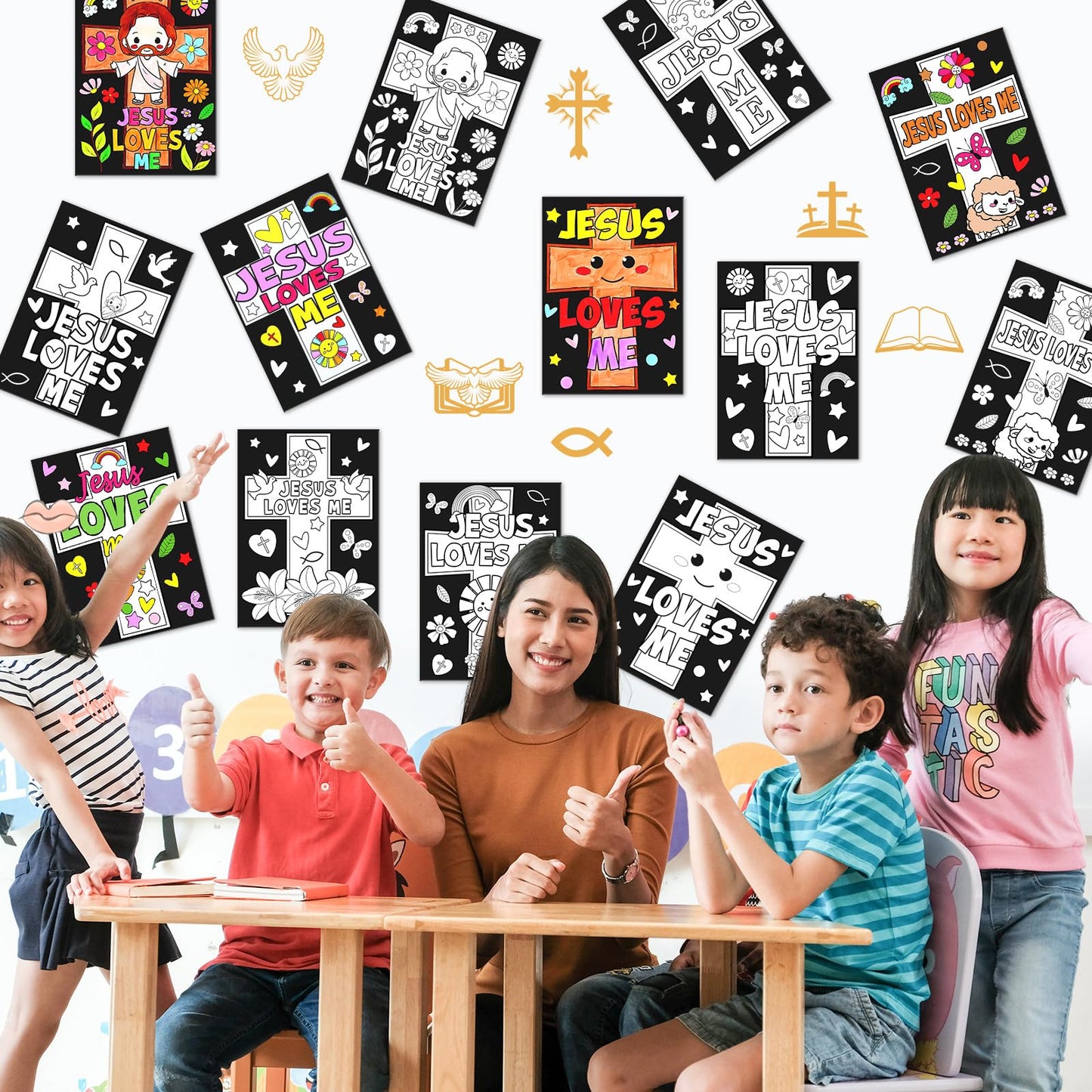 Zhanmai 30 Pcs Religious Coloring Posters – Jesus Loves Me Color-Your-Own Christian Cross Art