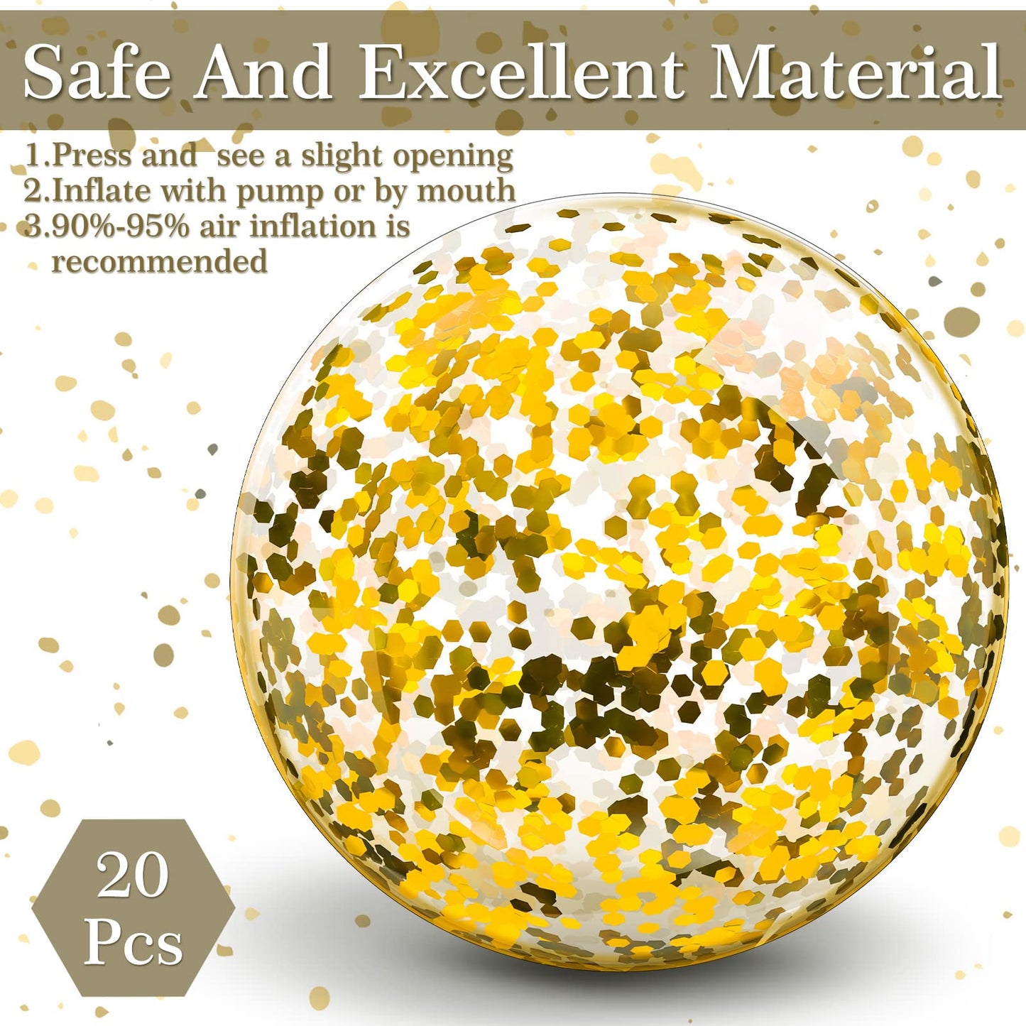 Zhanmai 20 Pieces 8-Inch Mini Glitter Beach Balls – Clear Inflatable Pool Party Favors (Gold)