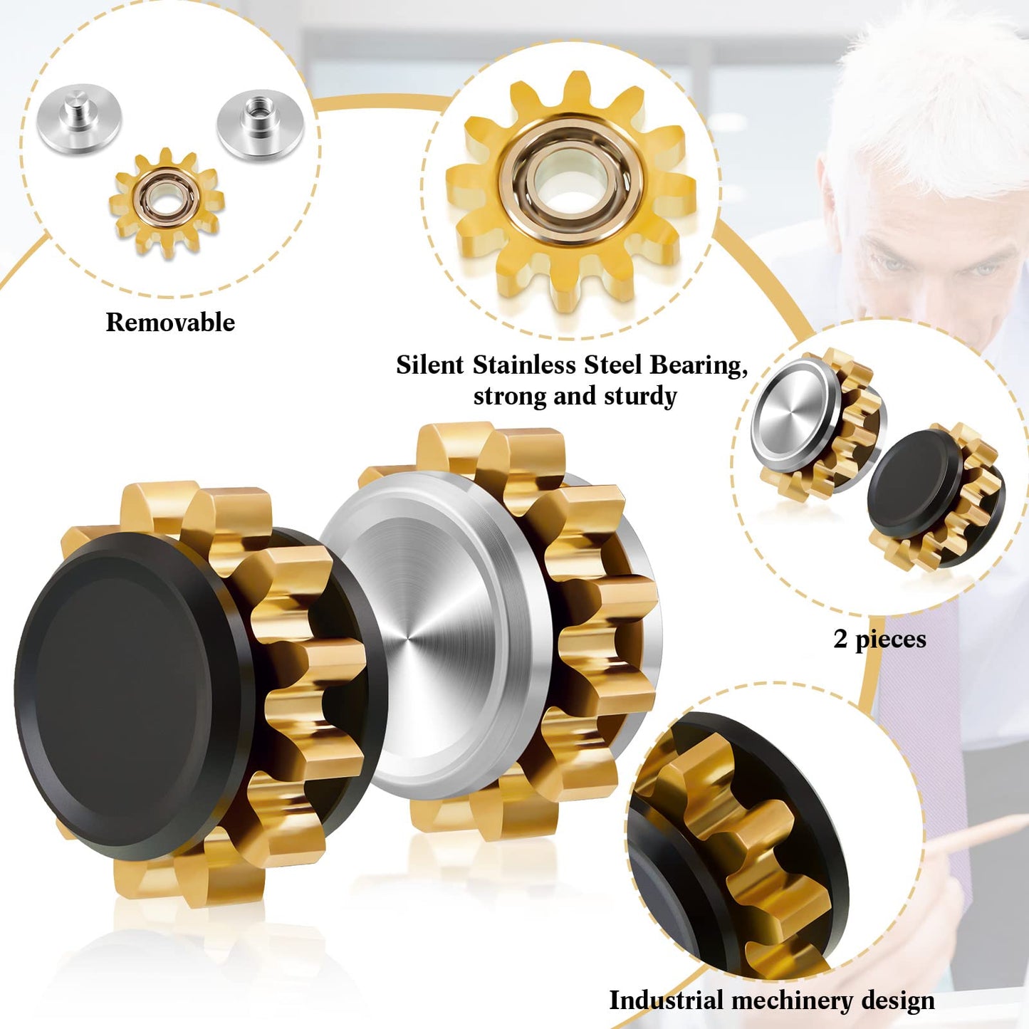 Zhanmai 2-Piece Copper Gear Fidget Spinner for Adults – Brass Gear, Steel Bearings