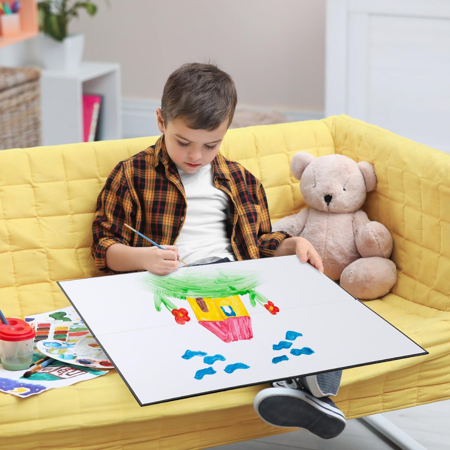 Zhanmai 4 Pcs Folding Blank Game Board – 20x20 Inch DIY Quad Fold Dry-Erase Board for Family, School & Classroom Activities