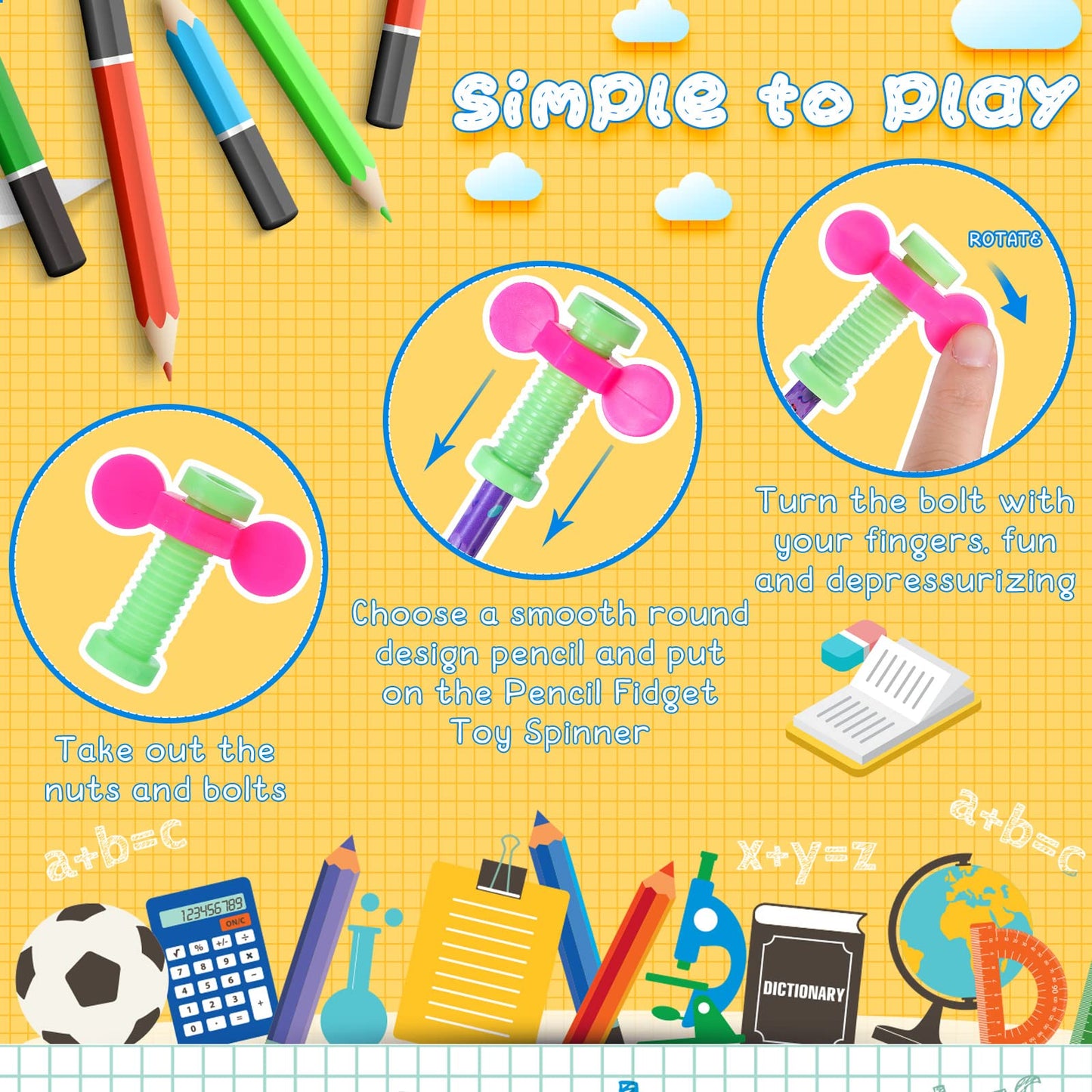 Zhanmai Fidget Pencil Toppers — 36 Colorful Plastic Spinners for Focus and Calm
