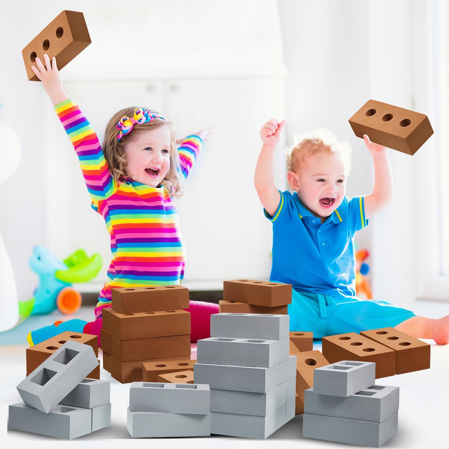 Zhanmai 50 Pack Foam Bricks – EVA Foam Blocks for Stacking & Construction, 8 x 4 x 2.4 in