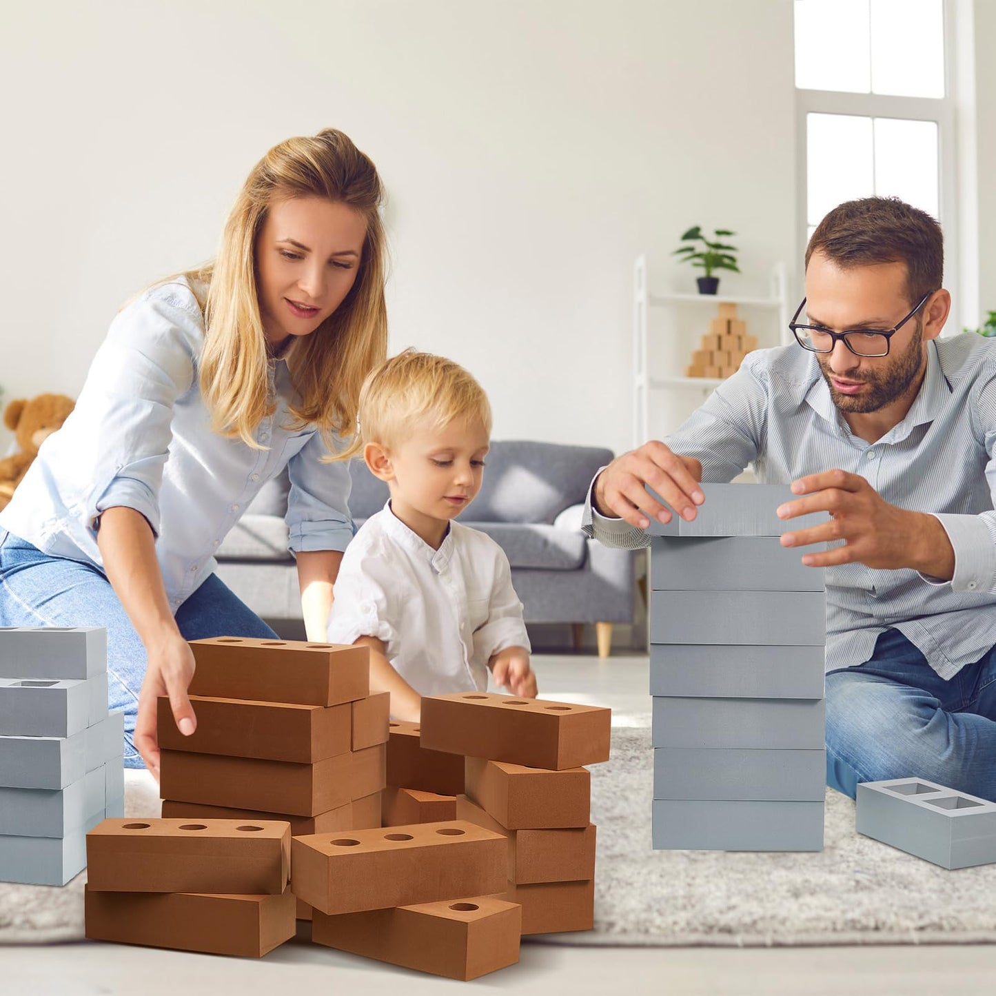 Zhanmai 50 Pack Foam Bricks – EVA Foam Blocks for Stacking & Construction, 8 x 4 x 2.4 in