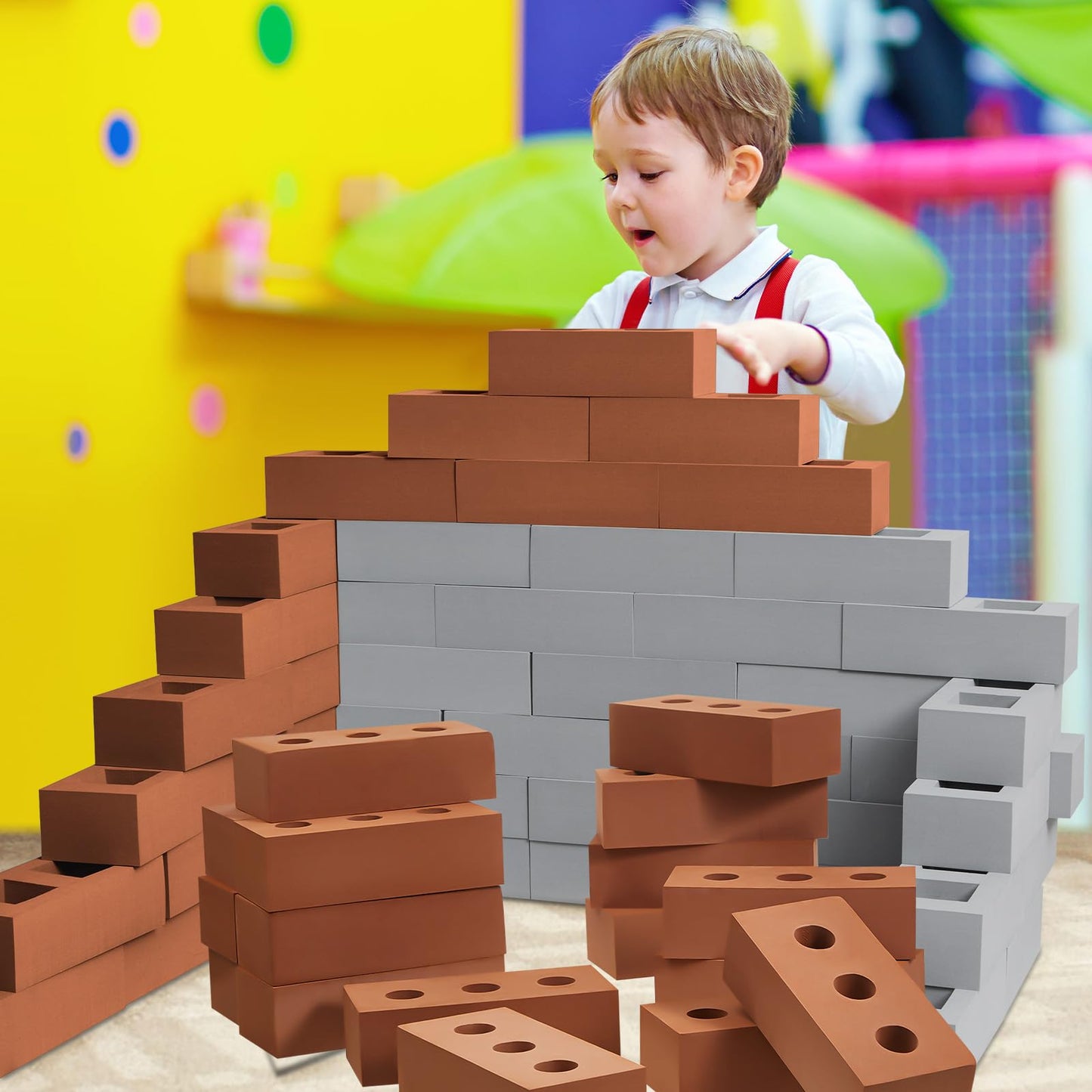 Zhanmai 50 Pack Foam Bricks – EVA Foam Blocks for Stacking & Construction, 8 x 4 x 2.4 in