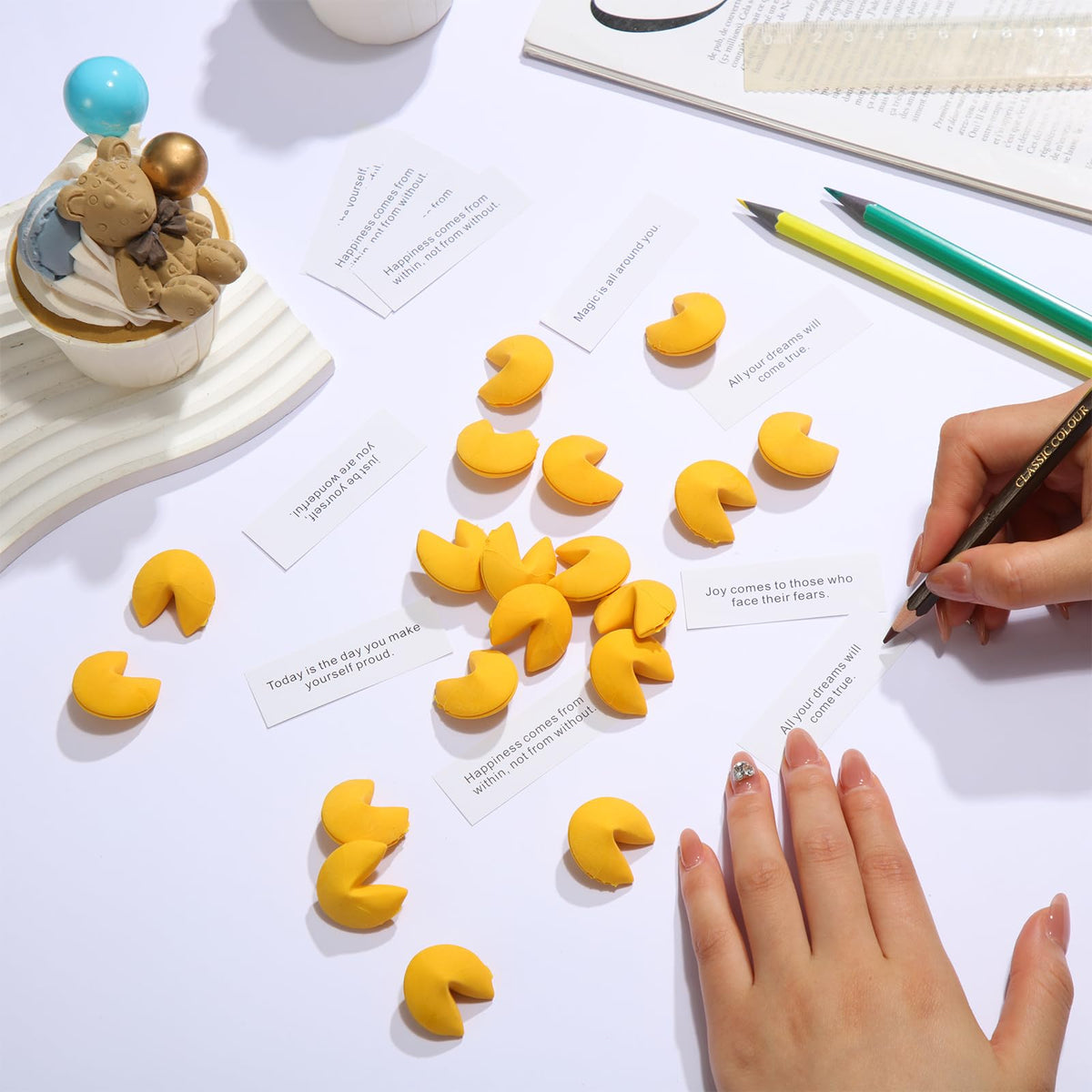 Zhanmai 48-Pack Yellow Fortune Cookie Erasers – Cute Mini Rubber Party Favors