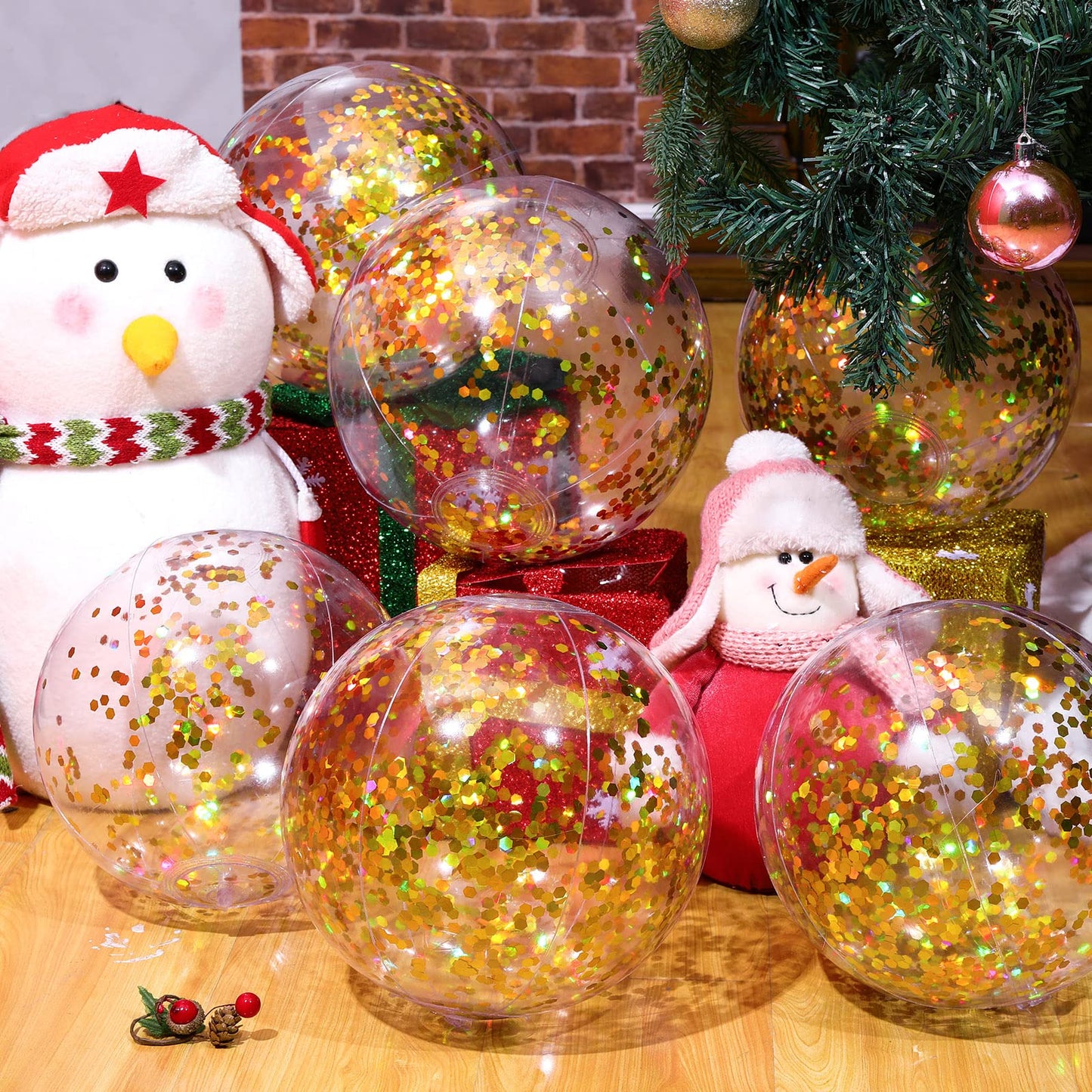 Zhanmai 20 Pieces 8-Inch Mini Glitter Beach Balls – Clear Inflatable Pool Party Favors (Gold)